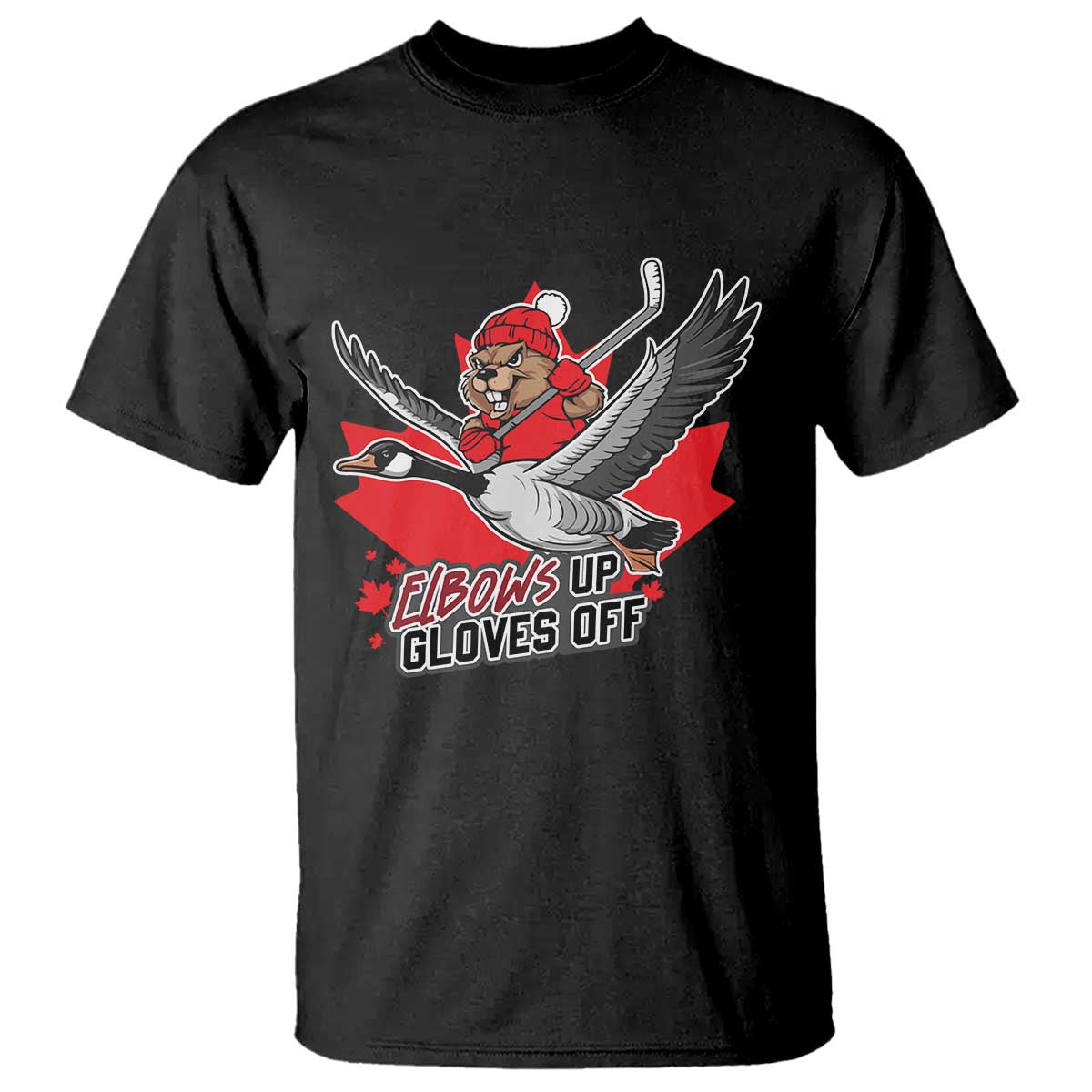 Elbows Up Gloves Off T Shirt Canadian Ice Hockey Beaver Gift - Wonder Print Shop