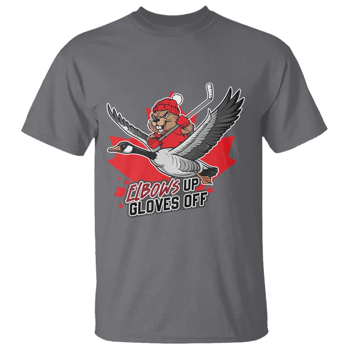 Elbows Up Gloves Off T Shirt Canadian Ice Hockey Beaver Gift - Wonder Print Shop