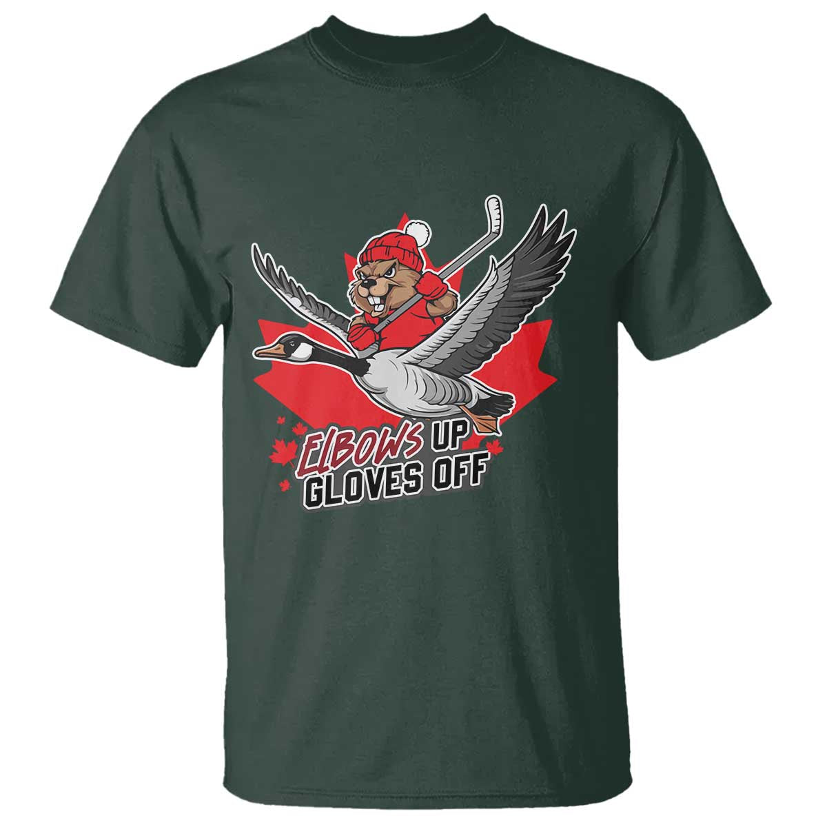 Elbows Up Gloves Off T Shirt Canadian Ice Hockey Beaver Gift - Wonder Print Shop