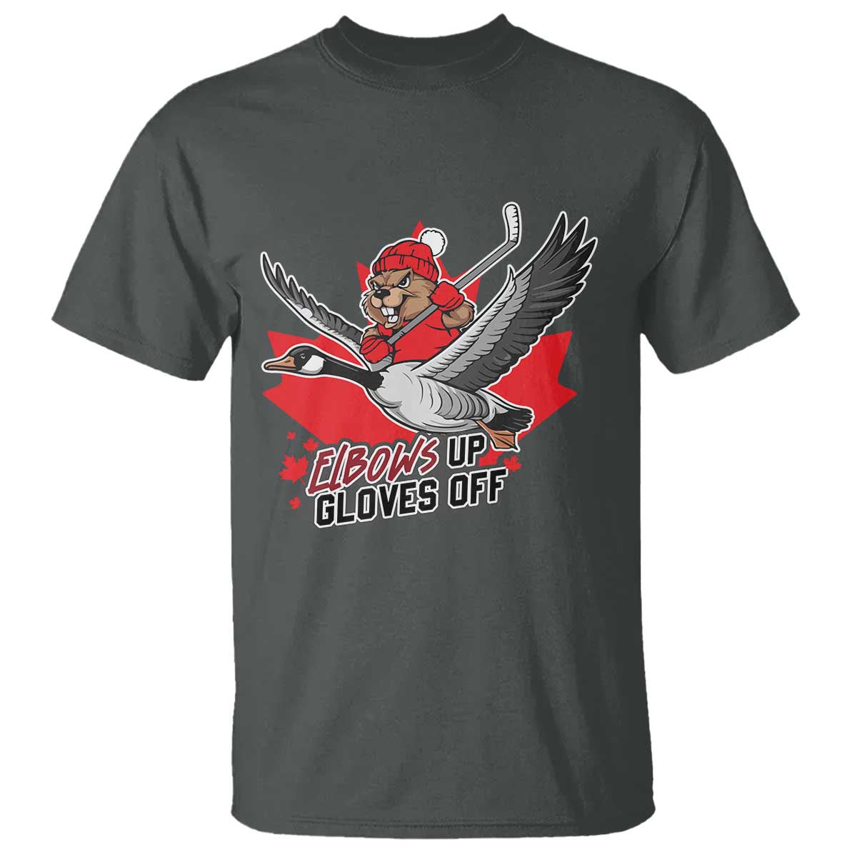Elbows Up Gloves Off T Shirt Canadian Ice Hockey Beaver Gift - Wonder Print Shop
