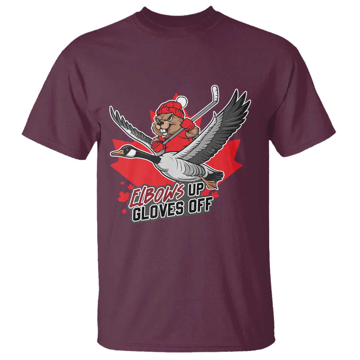Elbows Up Gloves Off T Shirt Canadian Ice Hockey Beaver Gift - Wonder Print Shop