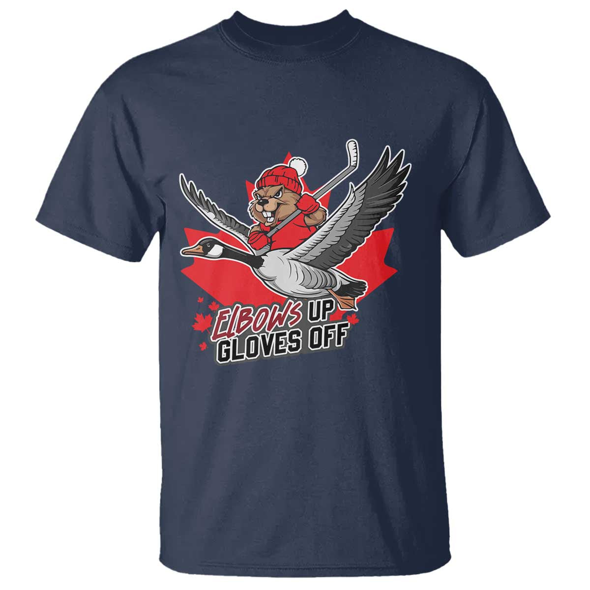 Elbows Up Gloves Off T Shirt Canadian Ice Hockey Beaver Gift - Wonder Print Shop