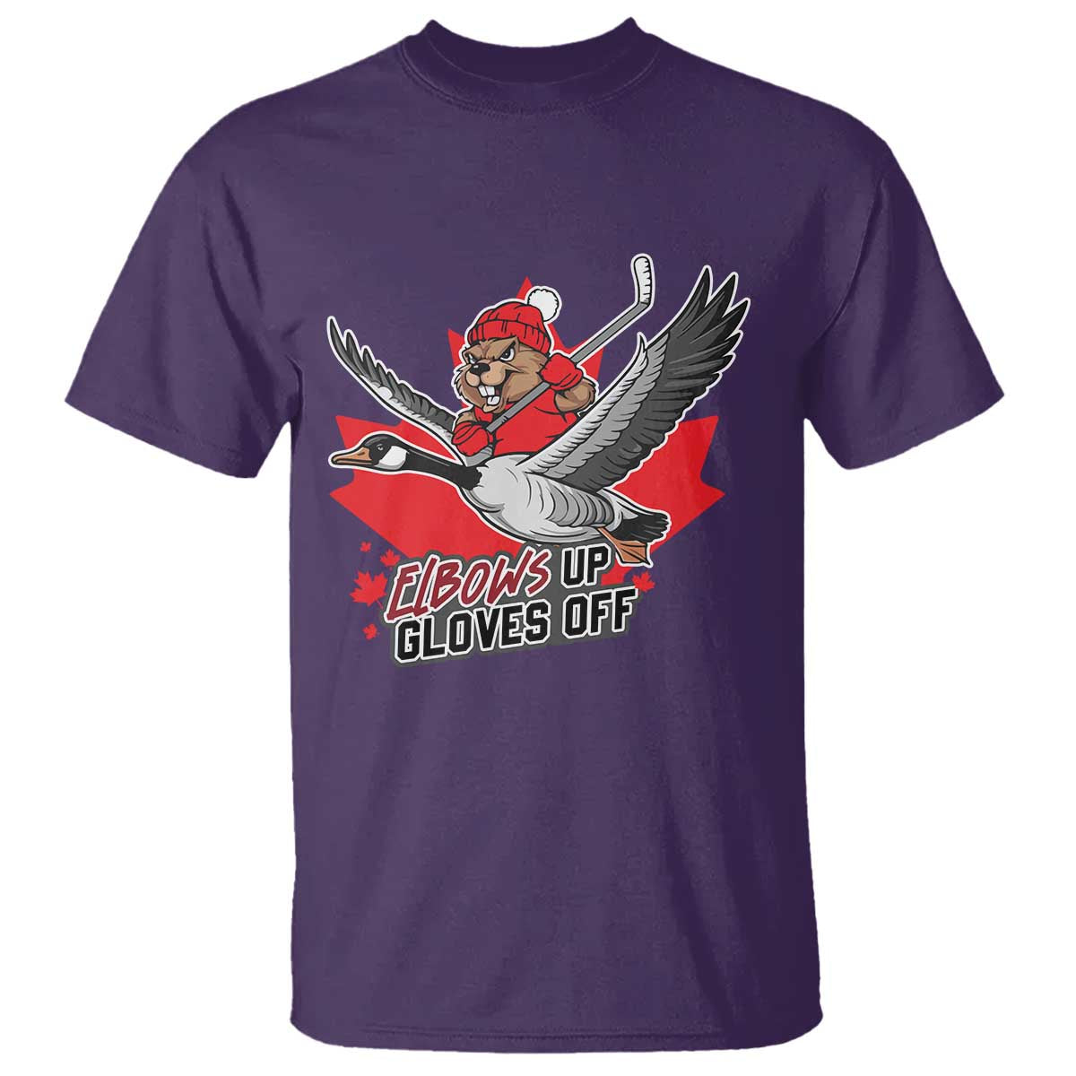Elbows Up Gloves Off T Shirt Canadian Ice Hockey Beaver Gift - Wonder Print Shop