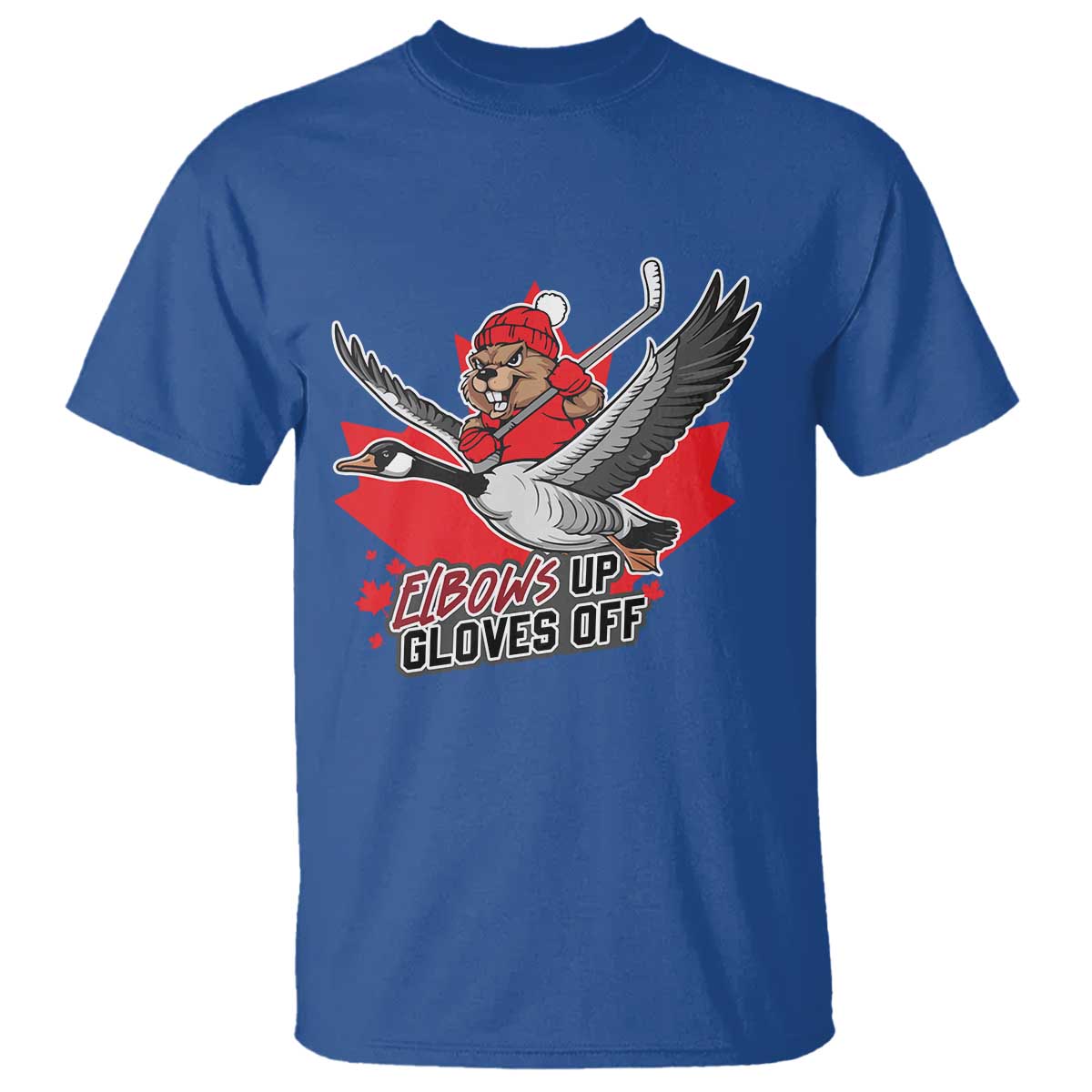 Elbows Up Gloves Off T Shirt Canadian Ice Hockey Beaver Gift - Wonder Print Shop