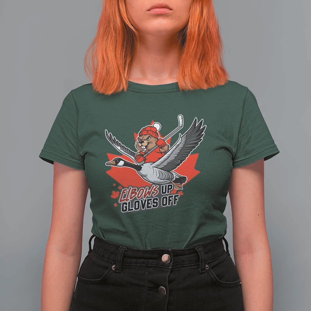 Elbows Up Gloves Off T Shirt For Women Canadian Ice Hockey Beaver Gift - Wonder Print Shop