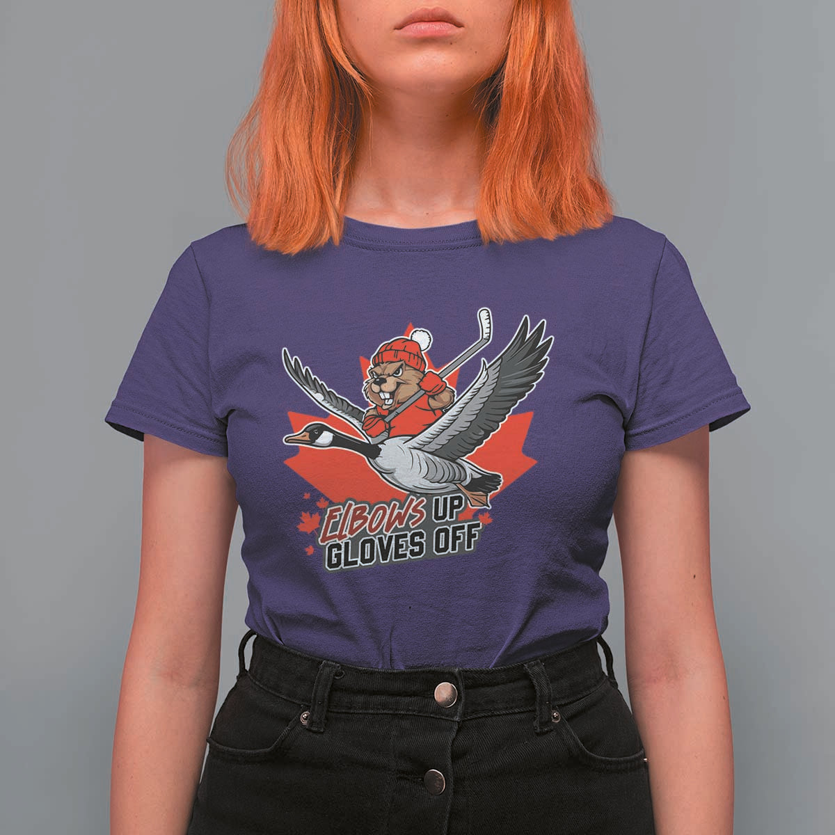 Elbows Up Gloves Off T Shirt For Women Canadian Ice Hockey Beaver Gift - Wonder Print Shop