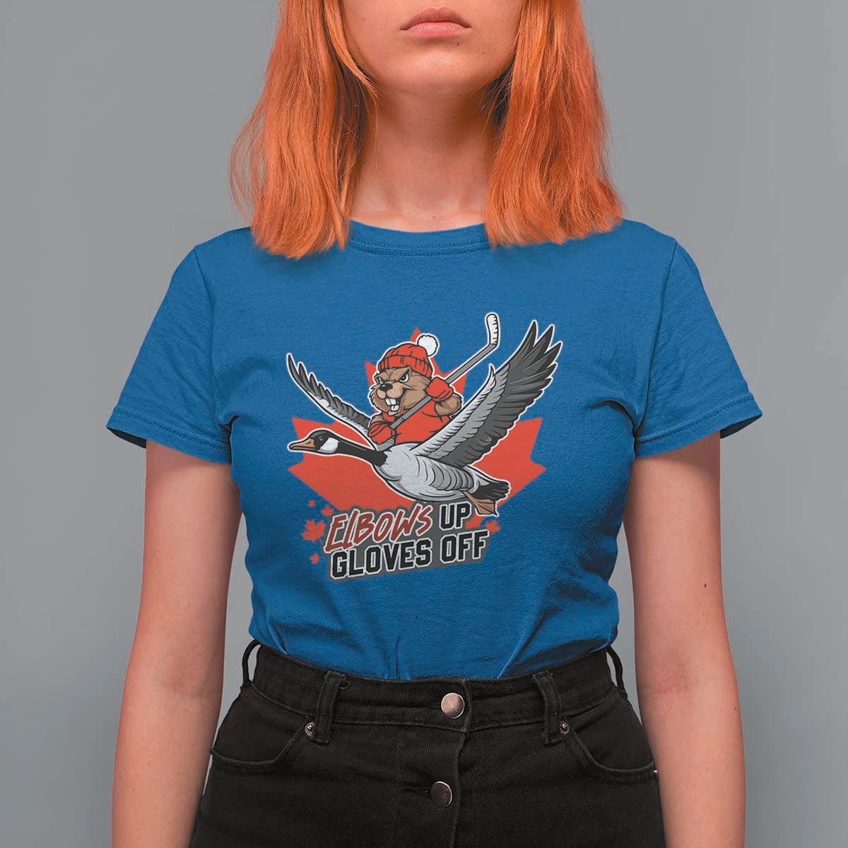 Elbows Up Gloves Off T Shirt For Women Canadian Ice Hockey Beaver Gift - Wonder Print Shop