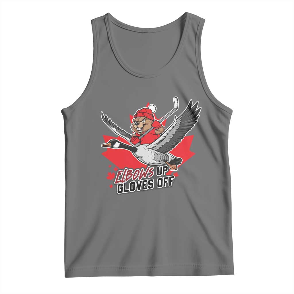 Elbows Up Gloves Off Tank Top Canadian Ice Hockey Beaver Gift - Wonder Print Shop