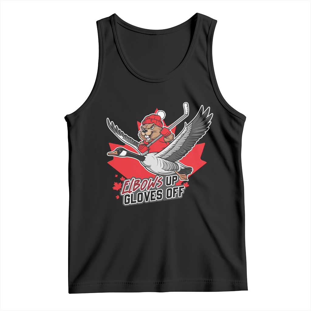 Elbows Up Gloves Off Tank Top Canadian Ice Hockey Beaver Gift - Wonder Print Shop