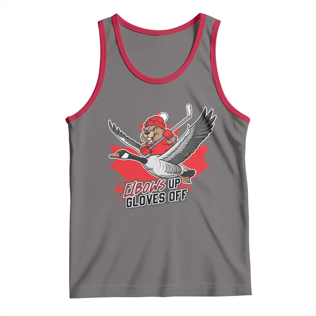 Elbows Up Gloves Off Tank Top Canadian Ice Hockey Beaver Gift - Wonder Print Shop