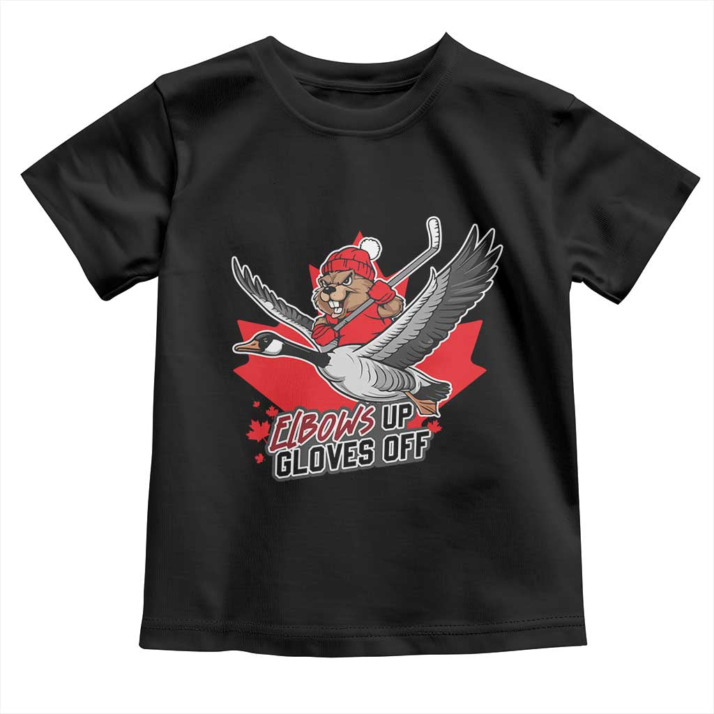 Elbows Up Gloves Off Toddler T Shirt Canadian Ice Hockey Beaver Gift - Wonder Print Shop