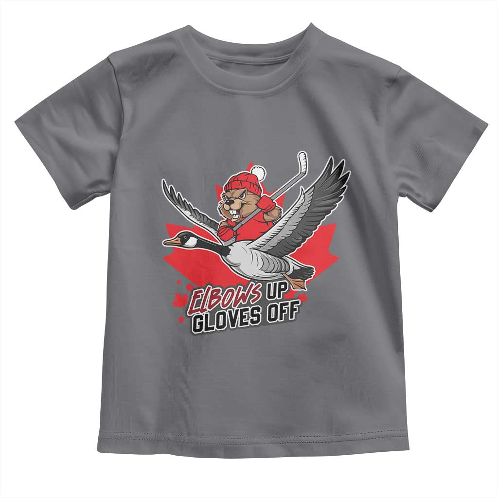 Elbows Up Gloves Off Toddler T Shirt Canadian Ice Hockey Beaver Gift - Wonder Print Shop
