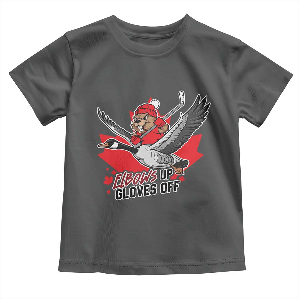 Elbows Up Gloves Off Toddler T Shirt Canadian Ice Hockey Beaver Gift - Wonder Print Shop