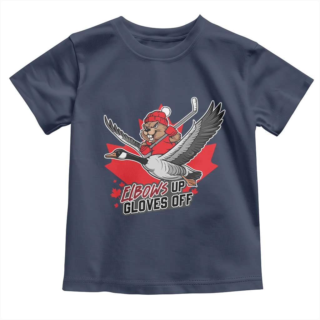 Elbows Up Gloves Off Toddler T Shirt Canadian Ice Hockey Beaver Gift - Wonder Print Shop