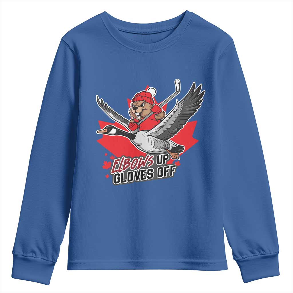 Elbows Up Gloves Off Youth Sweatshirt Canadian Ice Hockey Beaver Gift - Wonder Print Shop