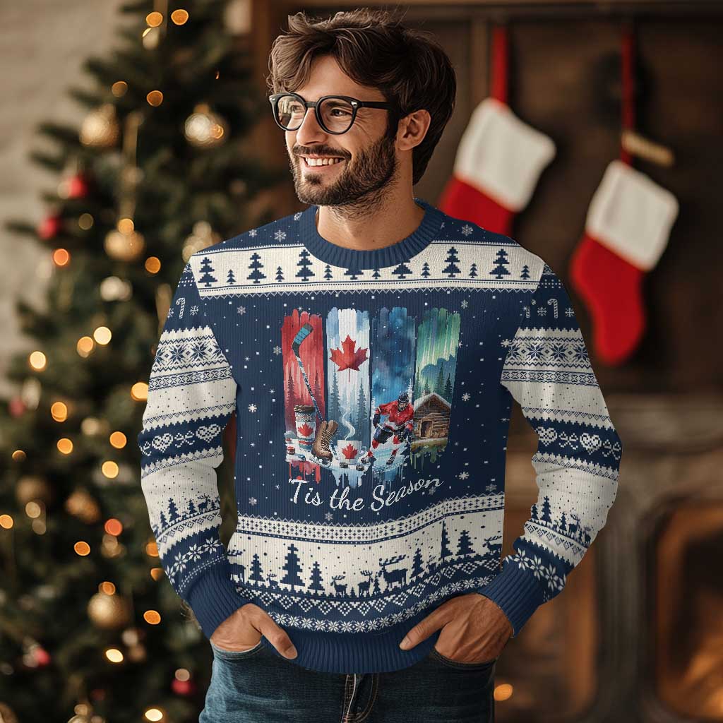 Xmas Canada Ice Hockey Lover Ugly Christmas Sweater Tis The Season - Wonder Print Shop