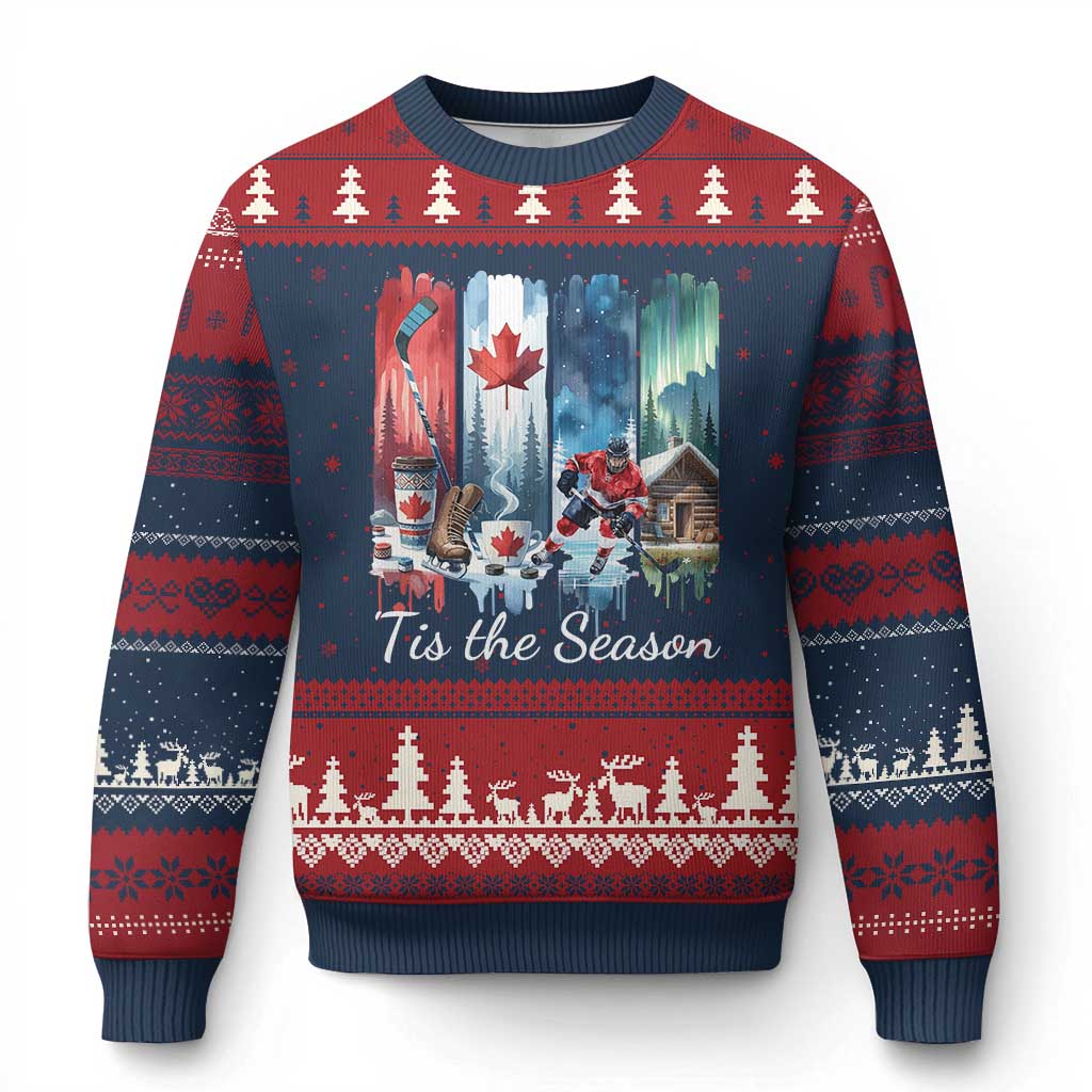 Xmas Canada Ice Hockey Lover Ugly Christmas Sweater Tis The Season - Wonder Print Shop