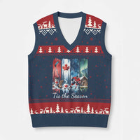 Xmas Canada Ice Hockey Lover V-Neck Knit Sweater Vest Tis The Season - Wonder Print Shop