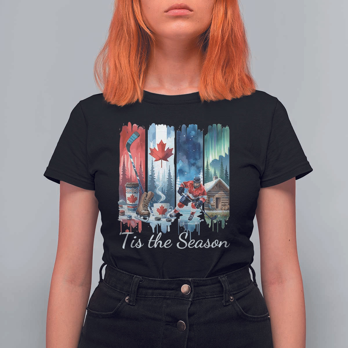 Christmas Canada Ice Hockey Lover T Shirt For Women Tis The Season - Wonder Print Shop
