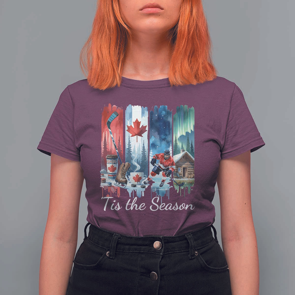 Christmas Canada Ice Hockey Lover T Shirt For Women Tis The Season - Wonder Print Shop