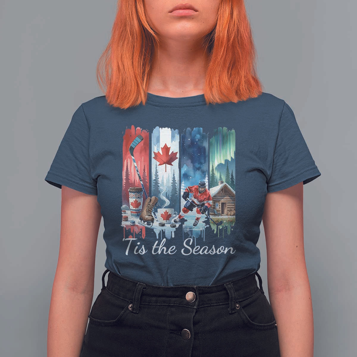 Christmas Canada Ice Hockey Lover T Shirt For Women Tis The Season - Wonder Print Shop