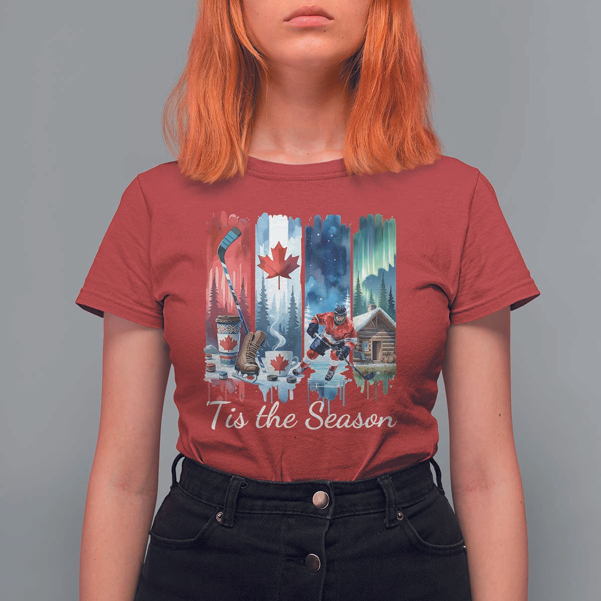 Christmas Canada Ice Hockey Lover T Shirt For Women Tis The Season - Wonder Print Shop