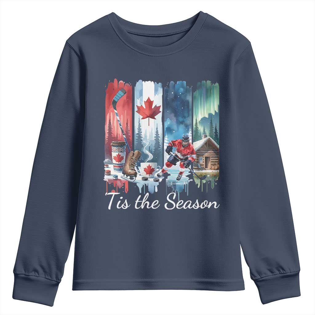 Christmas Canada Ice Hockey Lover Youth Sweatshirt Tis The Season - Wonder Print Shop