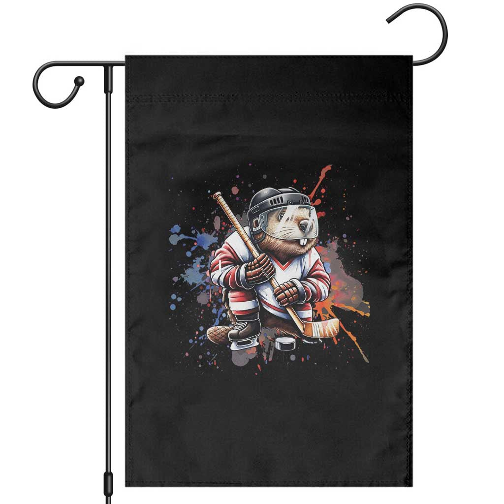 Funny Beaver Playing Ice Hockey Garden Flag Winter Sports Gift - Wonder Print Shop