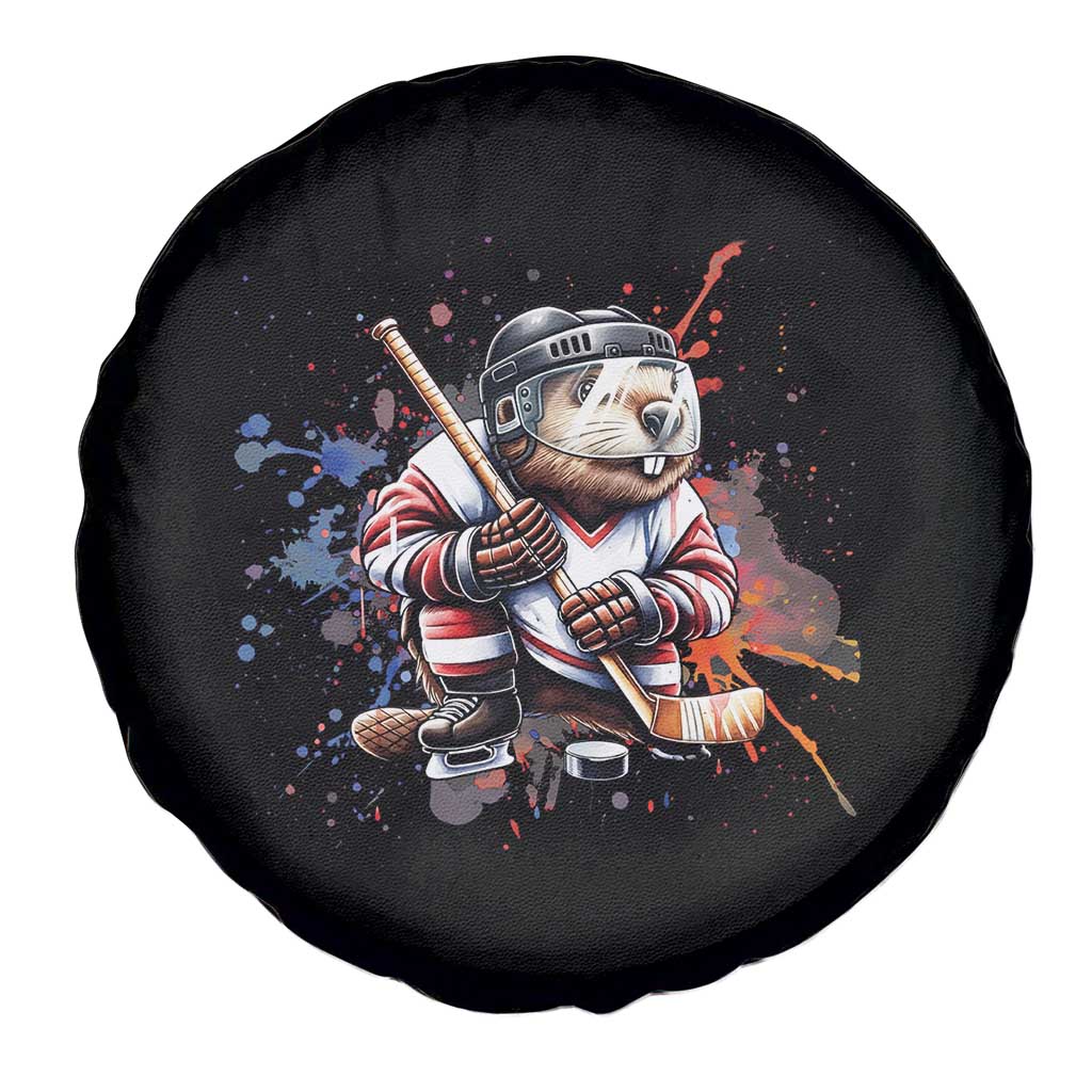 Funny Beaver Playing Ice Hockey Spare Tire Cover Winter Sports Gift - Wonder Print Shop