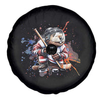 Funny Beaver Playing Ice Hockey Spare Tire Cover Winter Sports Gift - Wonder Print Shop