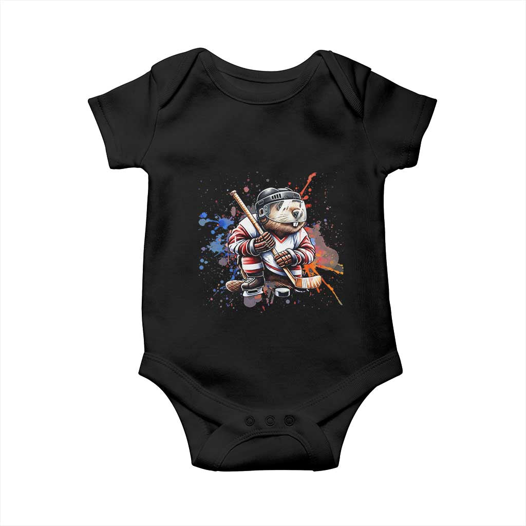 Funny Beaver Playing Ice Hockey Baby Onesie Winter Sports Gift - Wonder Print Shop