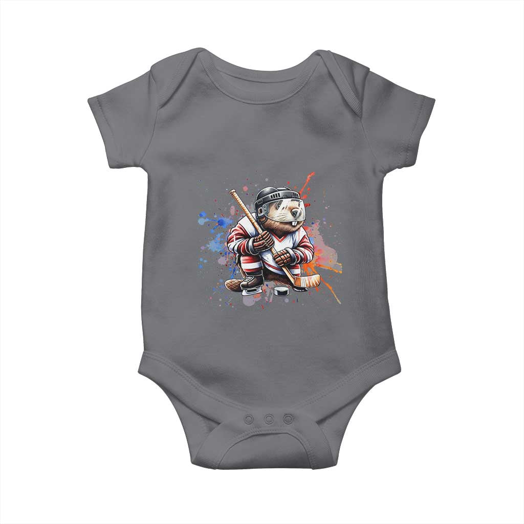 Funny Beaver Playing Ice Hockey Baby Onesie Winter Sports Gift - Wonder Print Shop