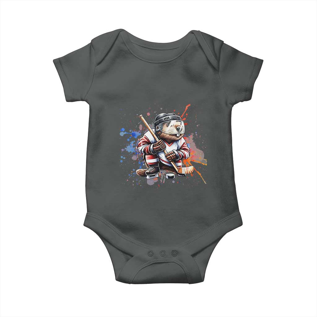 Funny Beaver Playing Ice Hockey Baby Onesie Winter Sports Gift - Wonder Print Shop