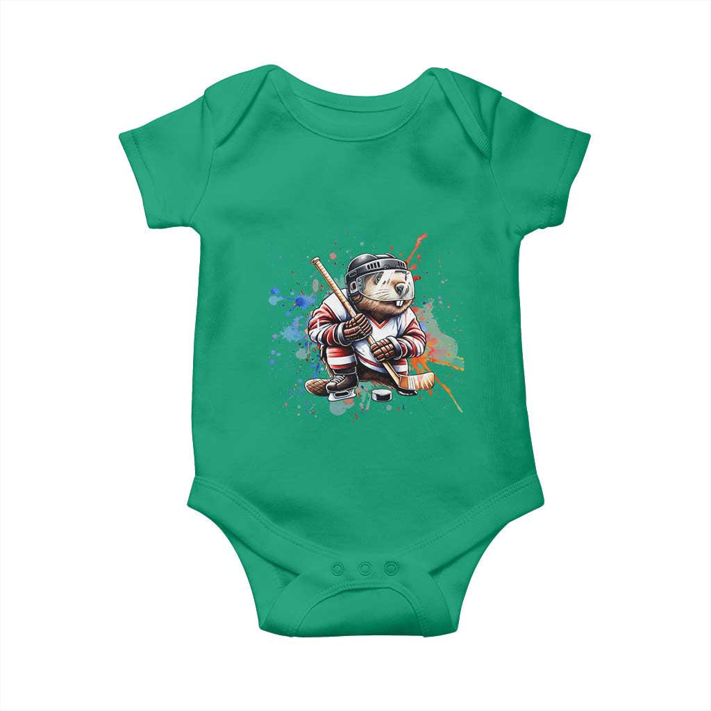 Funny Beaver Playing Ice Hockey Baby Onesie Winter Sports Gift - Wonder Print Shop