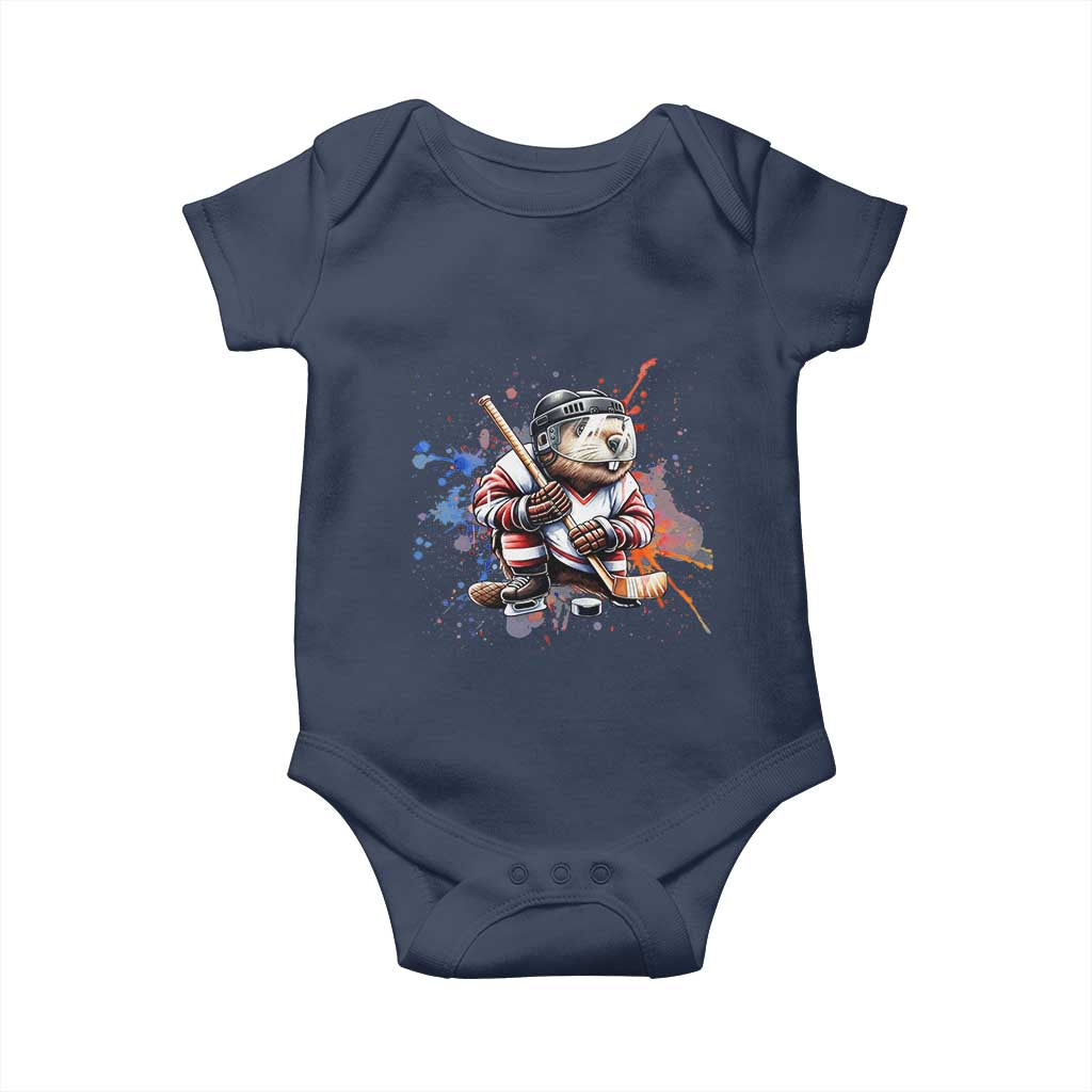 Funny Beaver Playing Ice Hockey Baby Onesie Winter Sports Gift - Wonder Print Shop