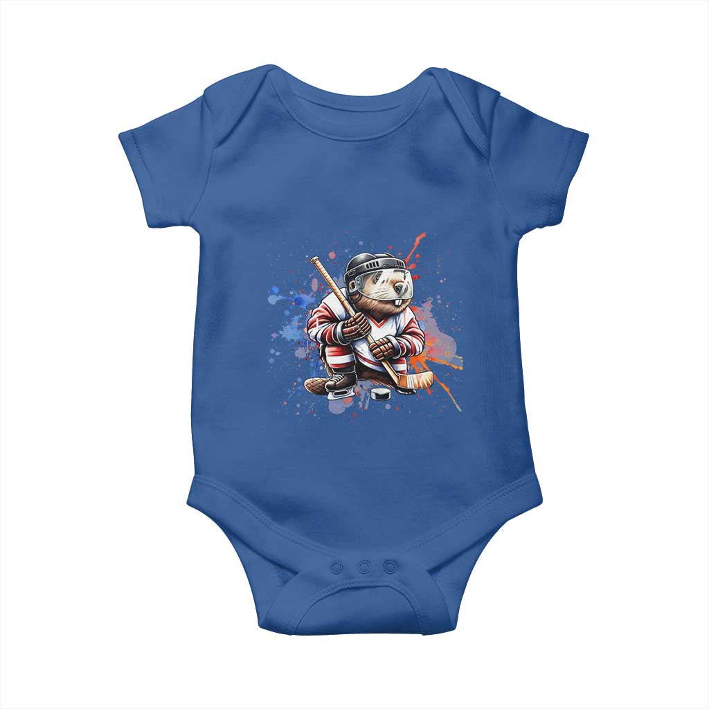 Funny Beaver Playing Ice Hockey Baby Onesie Winter Sports Gift - Wonder Print Shop