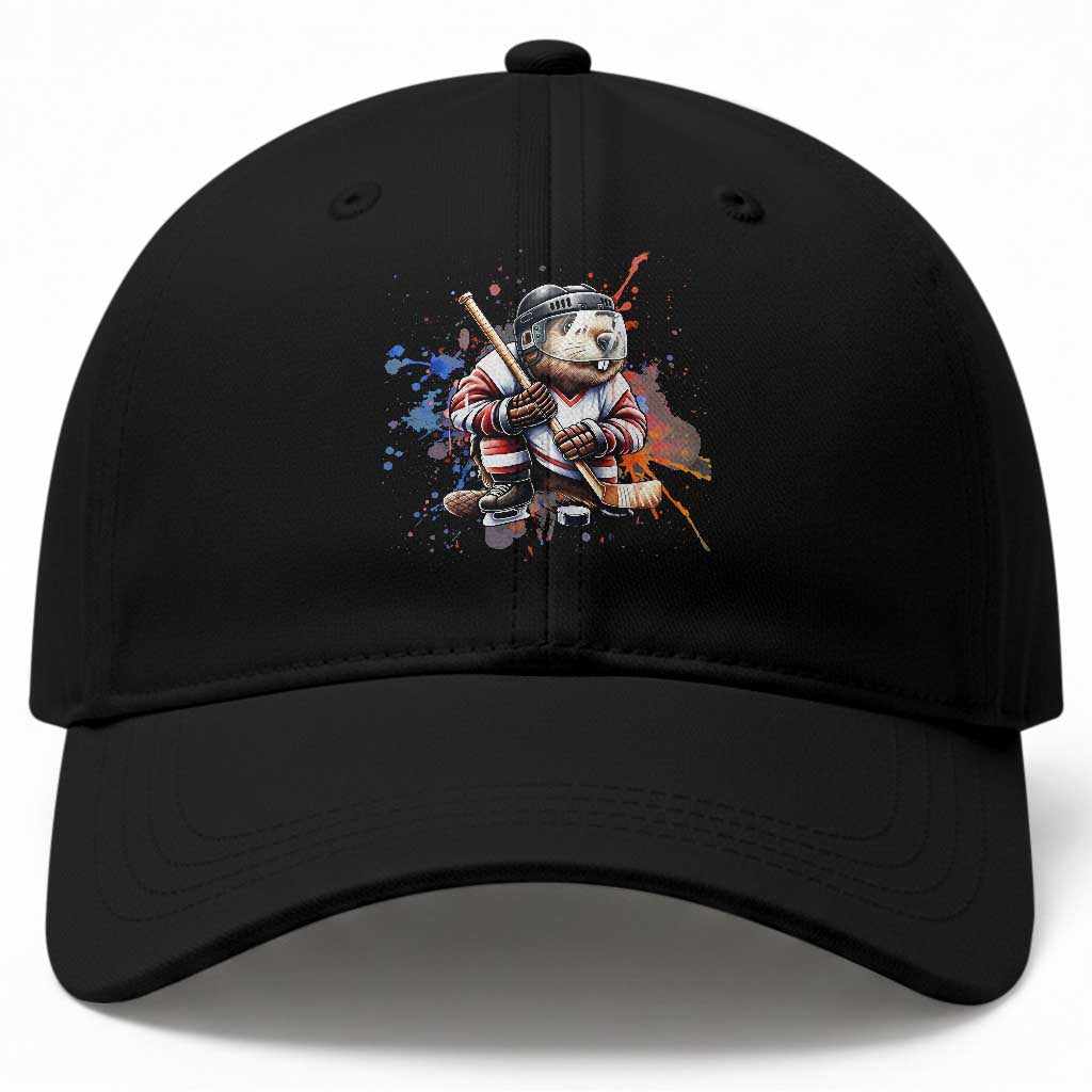Funny Beaver Playing Ice Hockey Baseball Cap Winter Sports Gift