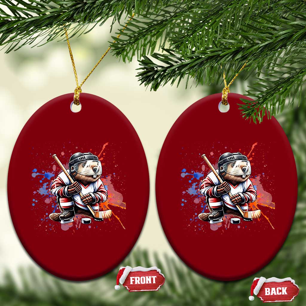 Funny Beaver Playing Ice Hockey Ceramic Ornament Winter Sports Gift - Wonder Print Shop
