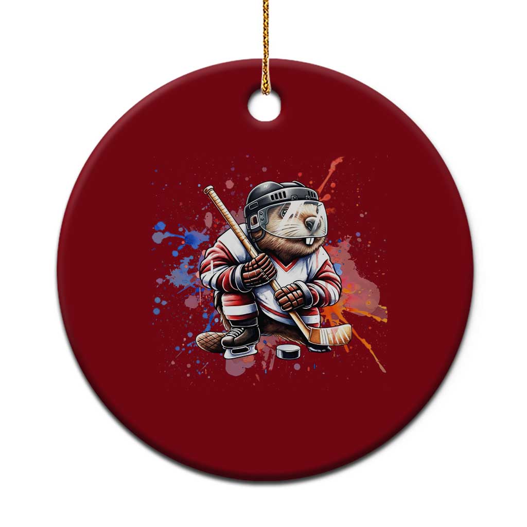 Funny Beaver Playing Ice Hockey Ceramic Ornament Winter Sports Gift - Wonder Print Shop
