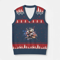 Funny Beaver Playing Ice Hockey V-Neck Knit Sweater Vest Winter Sports Gift - Wonder Print Shop