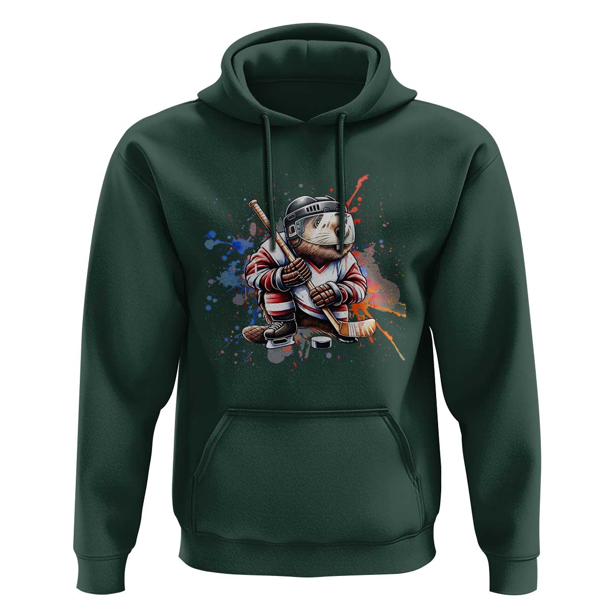 Funny Beaver Playing Ice Hockey Hoodie Winter Sports Gift - Wonder Print Shop