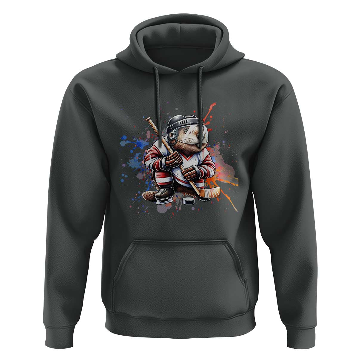 Funny Beaver Playing Ice Hockey Hoodie Winter Sports Gift - Wonder Print Shop
