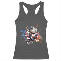 Funny Beaver Playing Ice Hockey Racerback Tank Top Winter Sports Gift - Wonder Print Shop