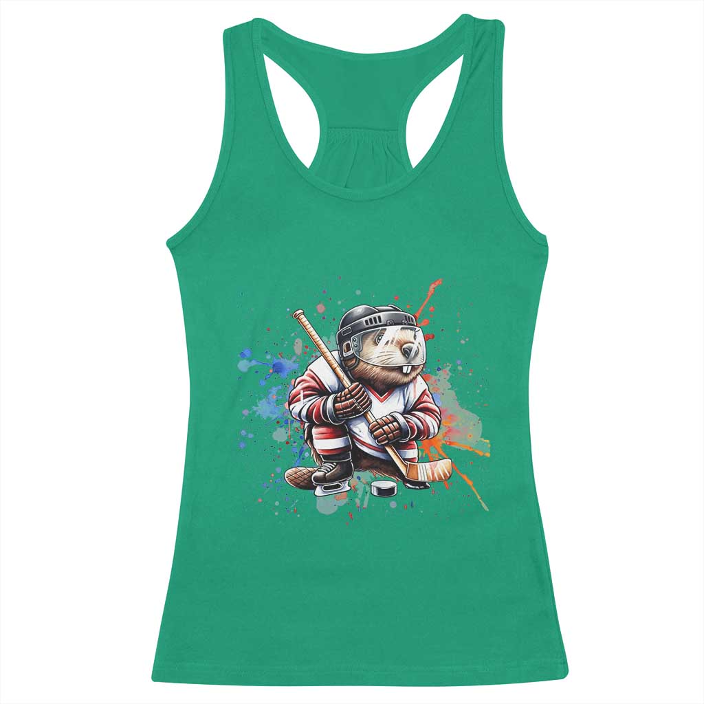 Funny Beaver Playing Ice Hockey Racerback Tank Top Winter Sports Gift - Wonder Print Shop