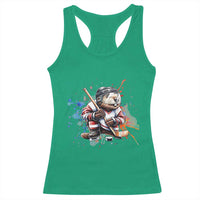 Funny Beaver Playing Ice Hockey Racerback Tank Top Winter Sports Gift - Wonder Print Shop