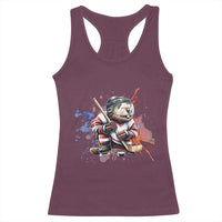 Funny Beaver Playing Ice Hockey Racerback Tank Top Winter Sports Gift - Wonder Print Shop