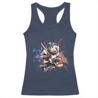 Funny Beaver Playing Ice Hockey Racerback Tank Top Winter Sports Gift - Wonder Print Shop