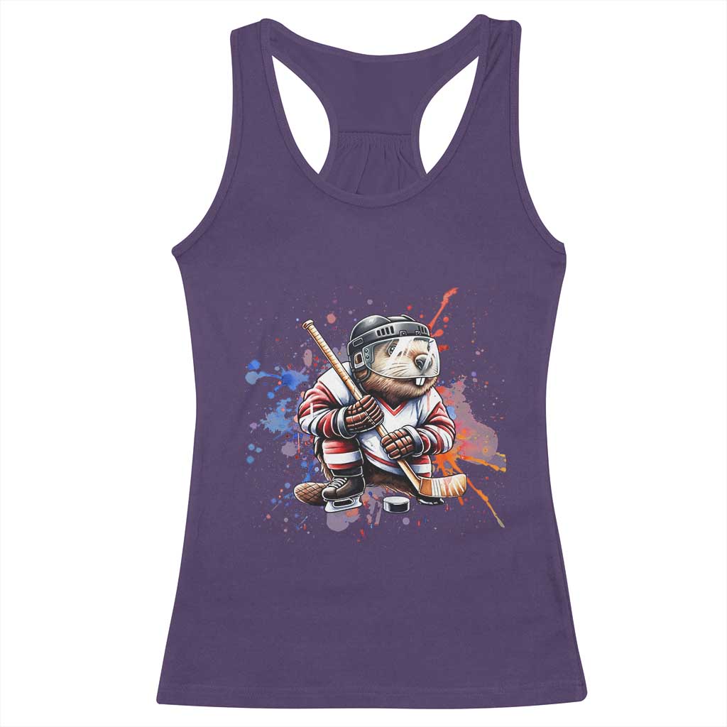 Funny Beaver Playing Ice Hockey Racerback Tank Top Winter Sports Gift - Wonder Print Shop