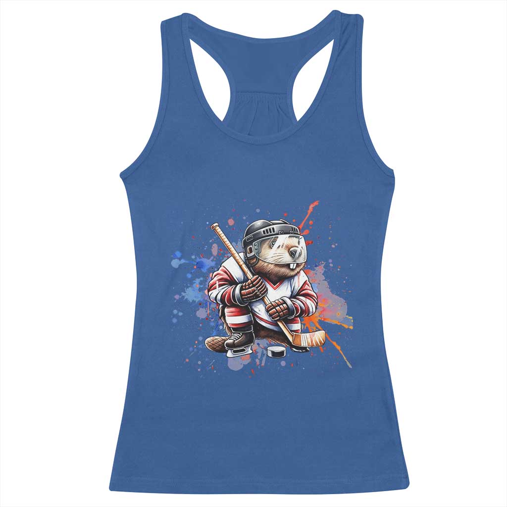 Funny Beaver Playing Ice Hockey Racerback Tank Top Winter Sports Gift - Wonder Print Shop