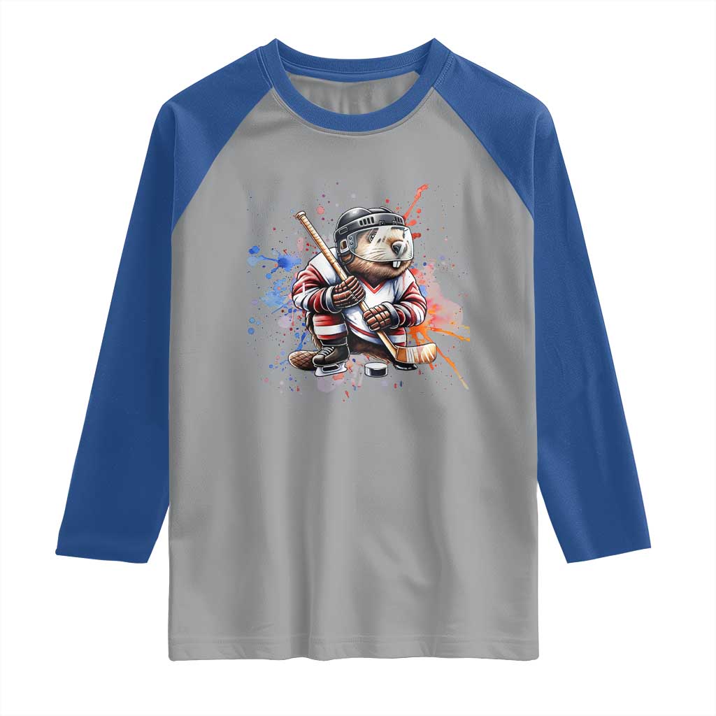 Funny Beaver Playing Ice Hockey Raglan Shirt Winter Sports Gift - Wonder Print Shop